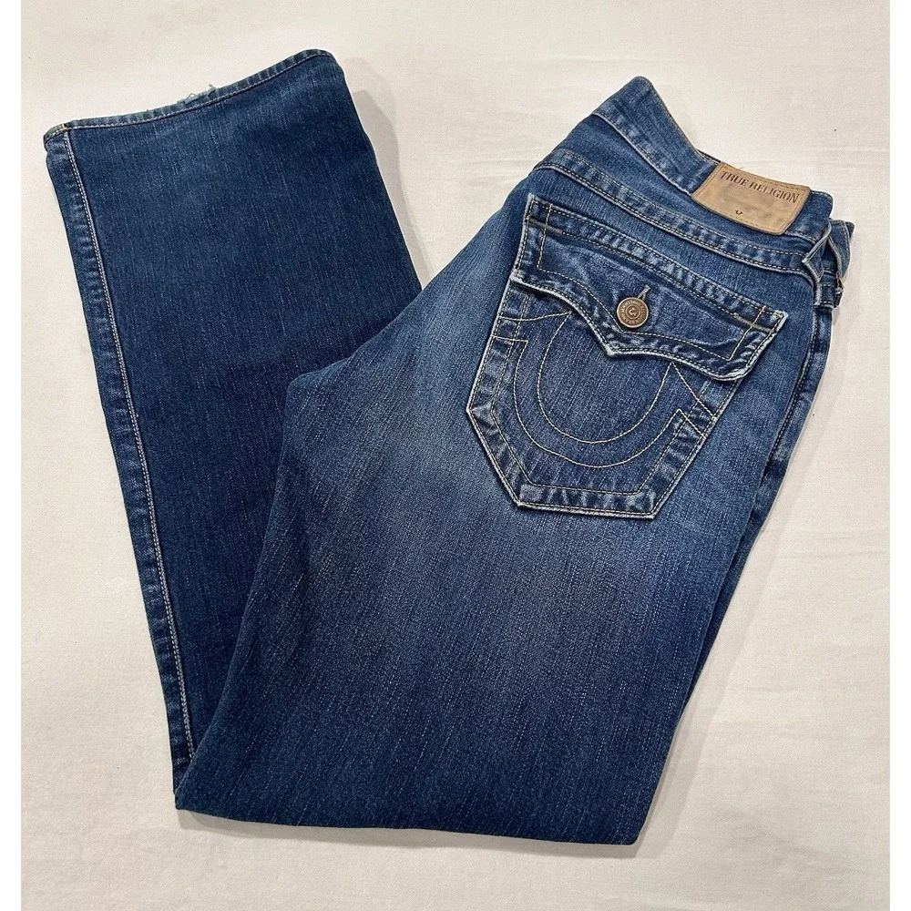 True Religion Billy Relaxed Bootcut Jeans Sz 30 x 30 Blue Dark Wash Flap Pockets